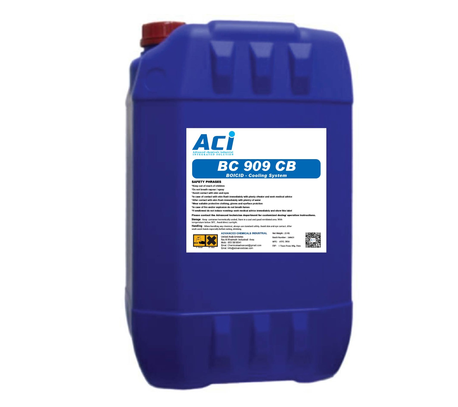 BC 909 CB product container with its label