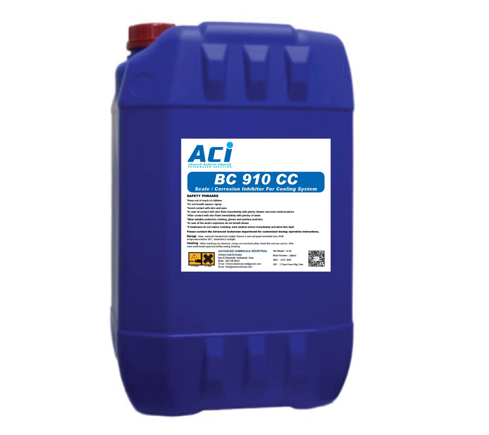 BC 910 CC product container with its label