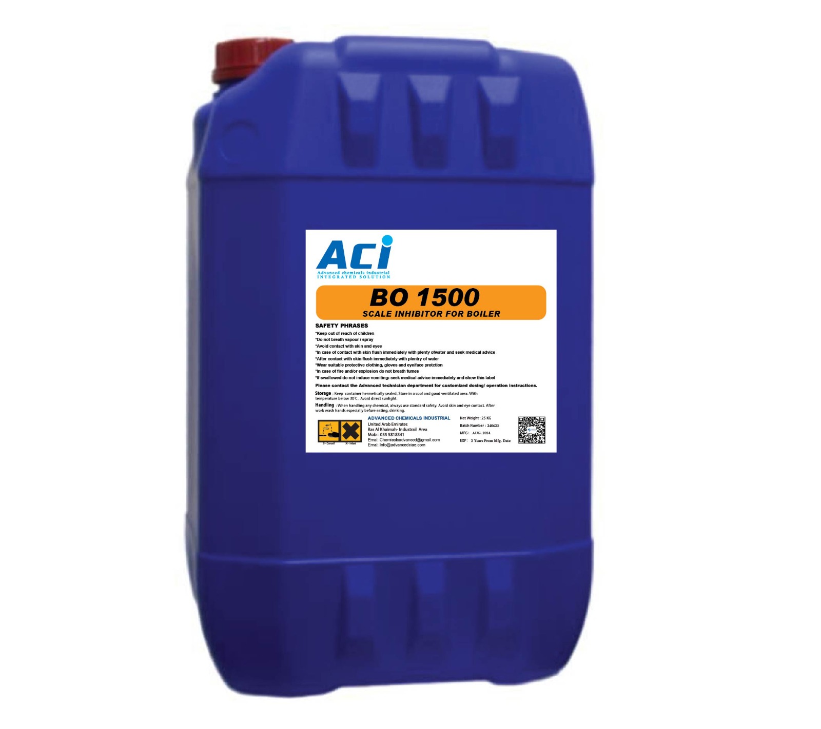 BO 1500 product container with its label