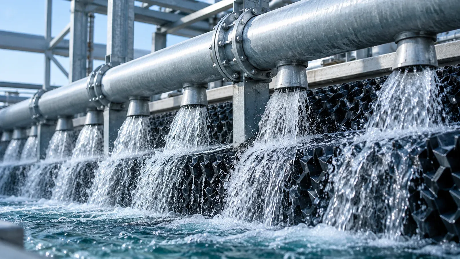 Illustrative cooling-water distribution and cascading water