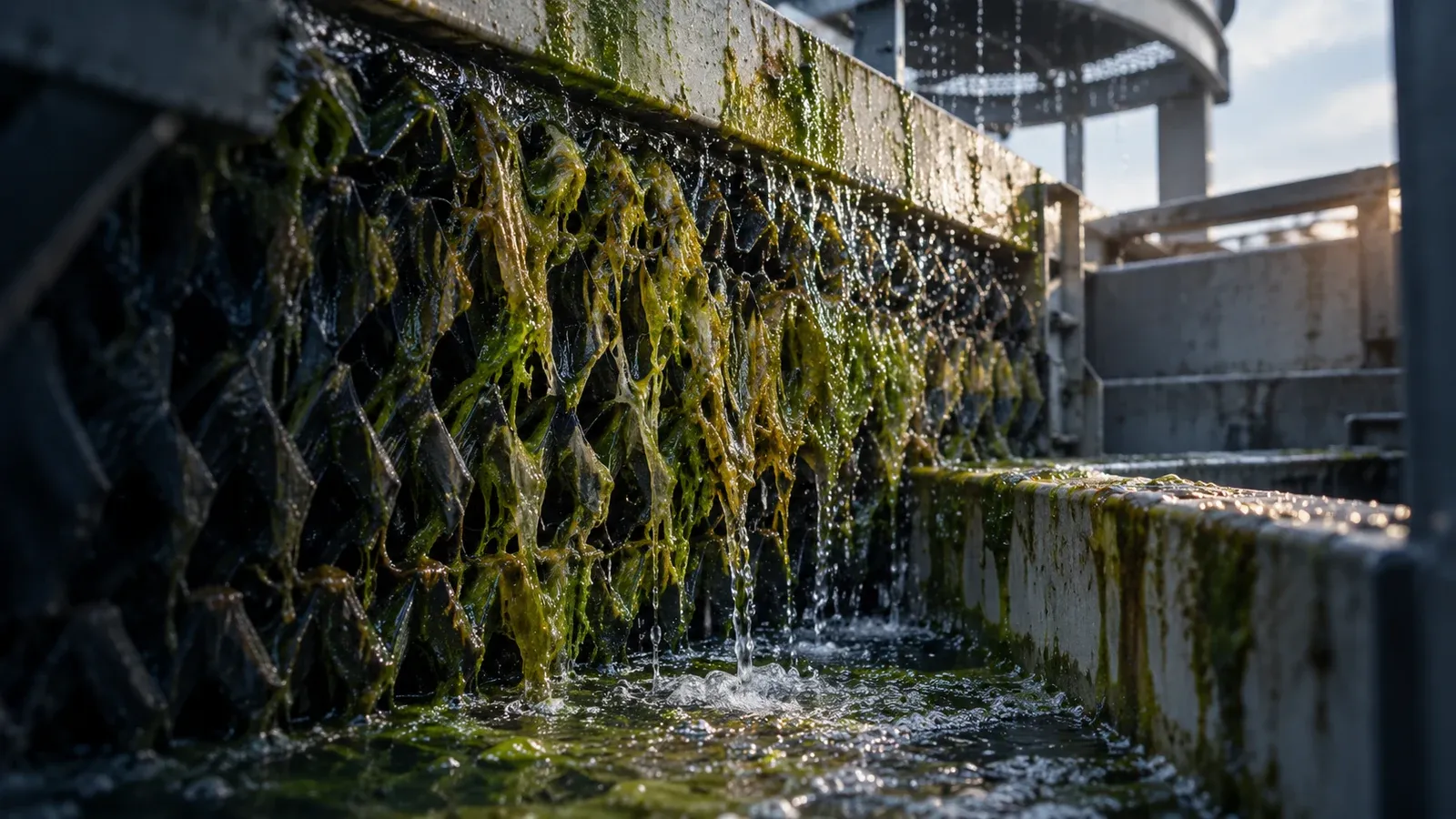 Illustrative algae and biofilm on cooling-tower fill