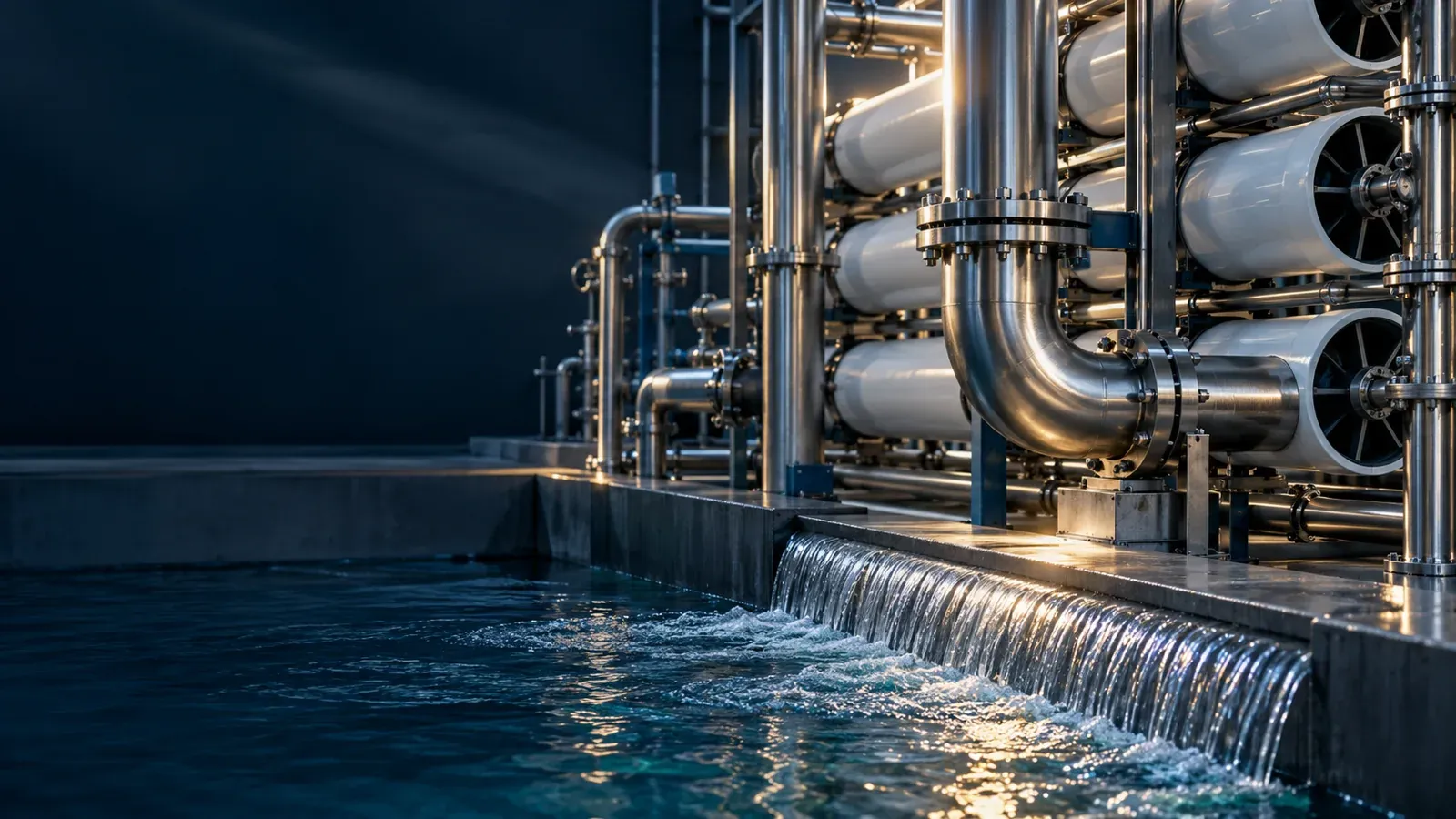 Illustrative water-treatment pipework and flowing water