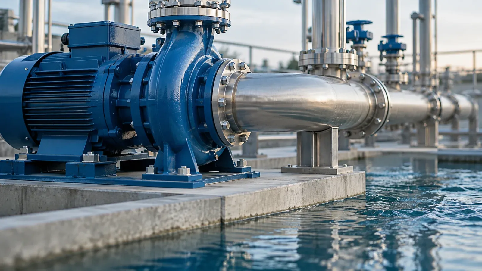 Illustrative utility-water pump and steel manifold